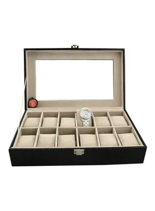 Men's 12 Compartments See Through Window Watch Box 
