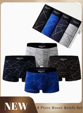 Set of 4 Men's 95% Cotton Boxer Shorts Breathable Soft Underwear Summer High Stretch Seamless Underwear 