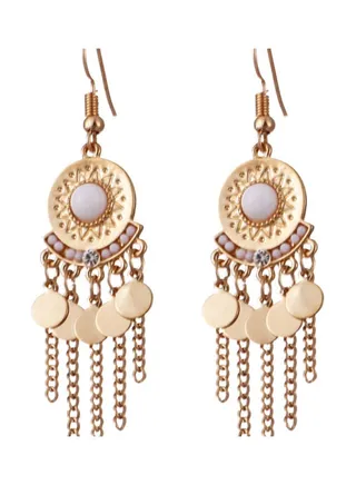 925 Silver Round Metal Tassel Rice Beads Long Dangle Earrings 
