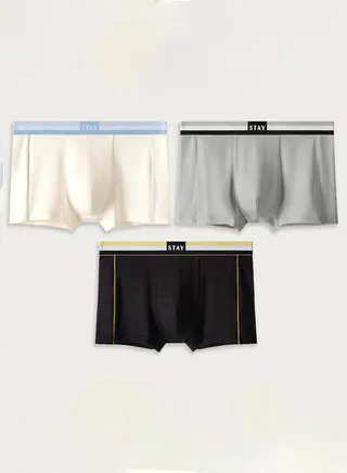 Set of 3 Men's Cotton Modal Boxer Shorts Breathable Soft Medium Waist Teenager Underwear Summer High Stretch Seamless Briefs Multicolour 