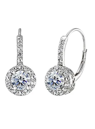 Sterling Silver Swarovski Crystals Halo Leverback Drop Earrings 
