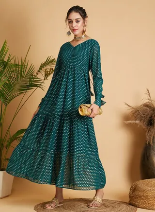 Foil Print Tiered Maxi Dress 
