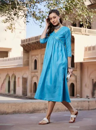 Embroidered A-Line Kurta Midi Dress 