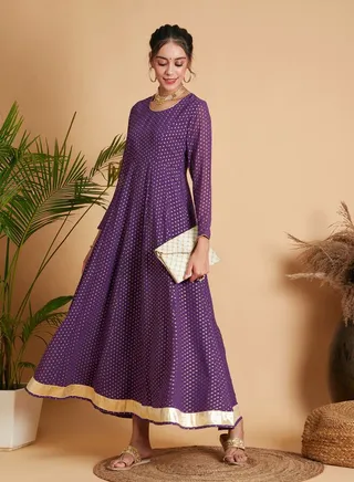 Foil Print Anarkali Maxi Dress 