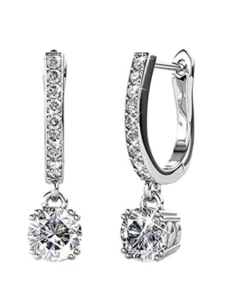 18K White Gold Plated Dangle Horseshoe Earrings 