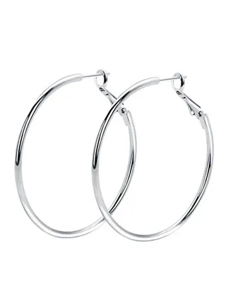 18 Karat White Gold Plated 925 Sterling Silver Hoop Earrings 