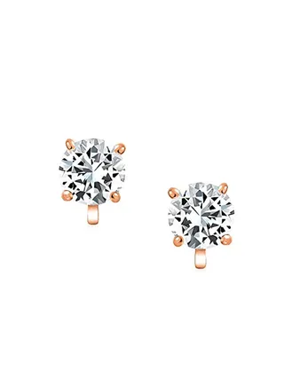 Rose Gold Plated No Piercing Cubic Zirconia Round Solitaire Metal Studs 