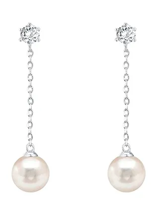 14 Karat White Gold Plated Shell Pearl Dangle Earrings 