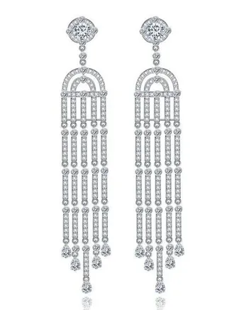 Rhodium Plated Cubic Zirconia Dangle Earrings 