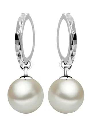 Faux Pearl Silver Plated Dangle Earrings 
