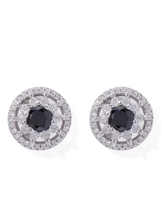 Silver 925 Round With Floral Zirconia Embellished Studs 
