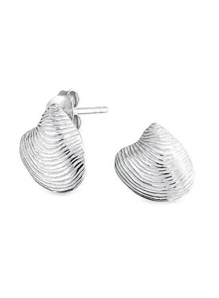 925 Sterling Silver Nautical Textured Clam Shell Stud Earrings 