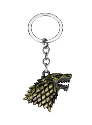 Game Of Thrones House Stark Wolf Head Key Ring Silver/Green/Black 