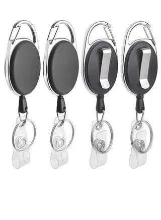 4 Packs Retractable Keychain, Badge Holder Reel Clip, Heavy Duty Name Tag ID Card Holder, Keychain Ring Carabiner, Keys Cards ID Badges, for Hung on Waist, Chest, Backpack, Trouser Pocket 
