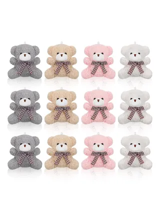 12 Pieces 4 Inch Plush Mini Bear Bunny Puppy Koala Stuffed Animals Jointed Doll Toys Furry Dolls for Birthday Wedding Graduation Party Favors DIY Keychain 