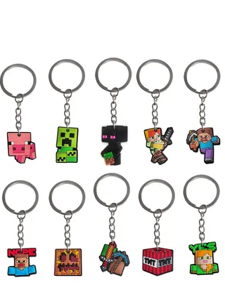10-Pack of Minecraft Keychains Birthday Gift Light WeightKey Tags Portable Key Rings For Bag Backpack Boys Girls Kids 