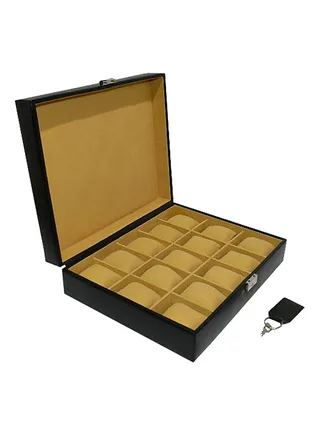 unisex 15-Grid Faux Leather Watch Box 
