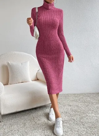 SHEIN  Turtleneck Ribbed Knit Bodycon Dress 