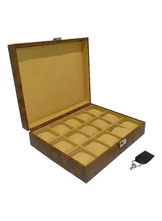 unisex 15-Grid Faux Leather Watch Box 