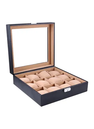 unisex Synthetic Glass Top Leather Watches Box 