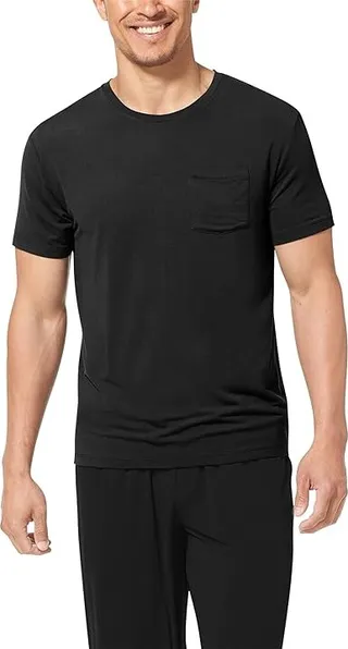 Tommy John Second Skin Short Sleeve Crew Neck Pocket Tee (Black) Men's Pajama