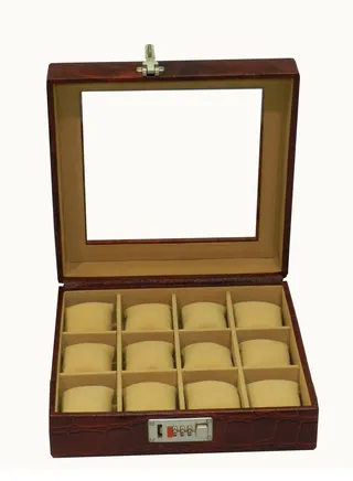Laveri Watch Box for Men Women (12 Slots), Premium  Leather Watch Case  Organizer with Crystal Glass Top, Removable Pillow 