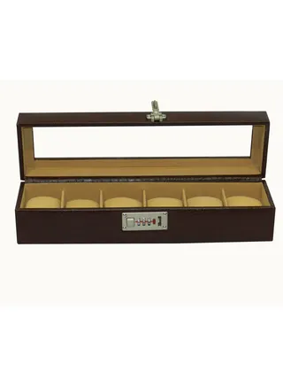 Laveri Watch Box for Men Women (06 Slots), Premium  Leather Watch Case  Organizer with Crystal Glass Top, Removable Pillow 
