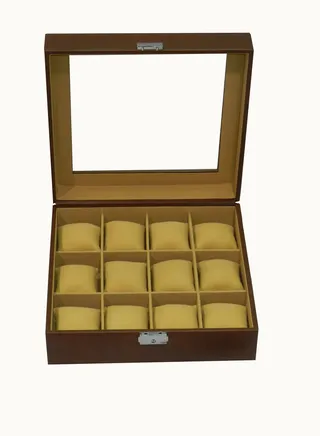 Laveri Watch Box  for Men Women (12 Slots), Premium PU Leather Watch Display Case Box Organizer with Crystal Glass Top, Removable Pillow 