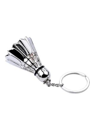 3D Badminton Shaped Key Ring Silver 