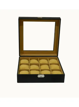 Laveri Watch Box  for Men Women (12 Slots), Premium PU Leather Watch Display Case Box Organizer with Crystal Glass Top, Removable Pillow 