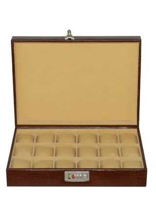 Laveri Watch Box for Men Women (18 Slots), Premium  Leather Watch Case  Organizer with Crystal Glass Top, Removable Pillow 