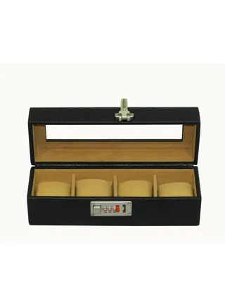 Laveri Watch Box for Men Women (04 Slots), Premium  Leather Watch Case  Organizer with Crystal Glass Top, Removable Pillow 