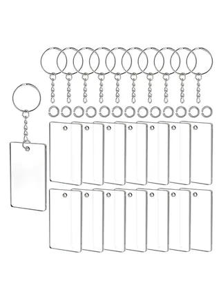 90 Pieces Clear Acrylic Keychain Blanks 2 Inch Round Acrylic Plastic Transparent Keychain Charms Rectangle Circle Blank Disc for Vinyl with 30 Pcs Key Chain Rings for DIY Projects and Crafts 