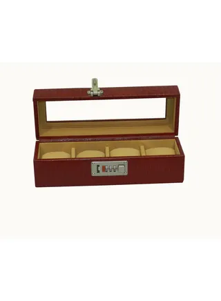 Laveri Watch Box for Men Women (04 Slots), Premium  Leather Watch Case  Organizer with Crystal Glass Top, Removable Pillow 
