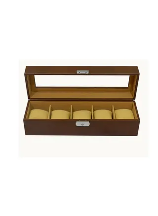 Laveri Watch Box  for Men Women (05 Slots), Premium PU Leather Watch Display Case Box Organizer with Crystal Glass Top, Removable Pillow 