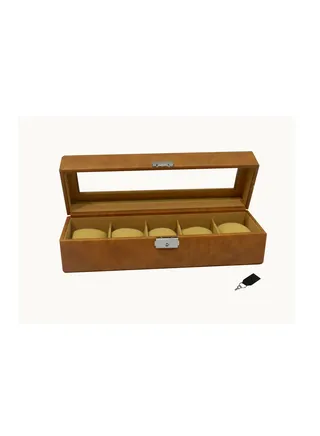 Laveri Watch Box  for Men Women (05 Slots), Premium PU Leather Watch Display Case Box Organizer with Crystal Glass Top, Removable Pillow 