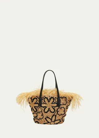 Multi-Floral Crochet Straw Tote Bag