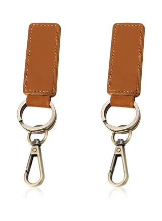 2pcs Leather Key Chain Holders, Double Ring Retro Car Key Keychain Universal Key Fob Keychain Leather Keyring Key Fob Hanging Ornament Leather Key Ring Key Pouch Key Clip for Men Women 
