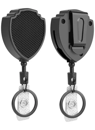 2 Pcs Retractable Keychain, Heavy Duty Carabiner Badge Holder, Tactical ID Badge Reel Clips Holder with 23.6 Inch Steel Retractable Cord for Hanging ID Card Name Key Chain (Black) 