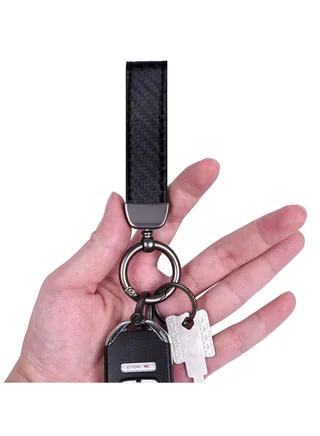 Carbon Fiber Style Car Keychain Microfiber Leather Key Chain Universal FOB Holder for Men and Women with Anti-lost D-ring 2 Keyrings 