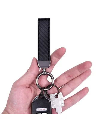 Carbon Fiber Style Car Keychain Microfiber Leather Key Chain Universal FOB Holder for Men and Women with Anti-lost D-ring 2 Keyrings 