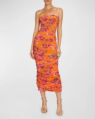 Farrah Strapless Ruched Midi Dress