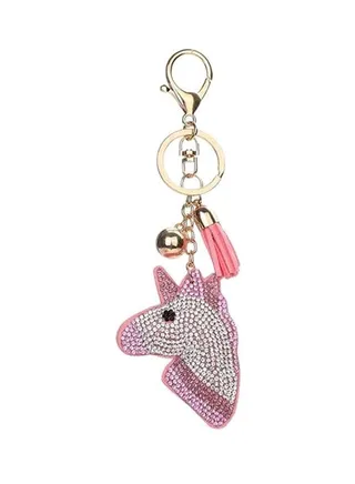 Head Pendant Charm Keychain Pink/Silver 