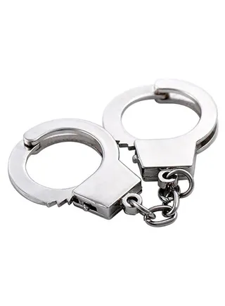 2 Metal Keyrings With Mini Handcuffs Silver 