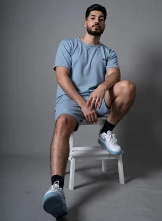 Men Active Wear Solid Breathable T-shirt and Short Tracksuit Set 