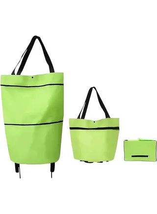 1 Foldable Shopping Cart  Portable Trolley Bags For Shopping Cart Grocery Cart On Wheels Foldable Utility Bag With Wheels For Shopping Travel (Green) 
