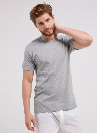 V-Neck Short Sleeves T-Shirt Grey 