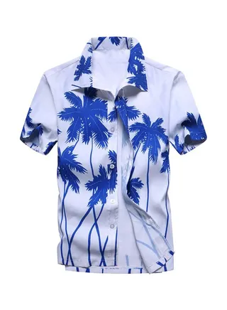 Tree Printed Short Sleeves Shirt White/Blue 