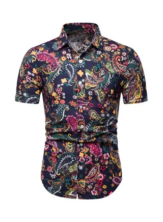 Floral Printed Short Sleeves Shirt Blue/Yellow/Pink 