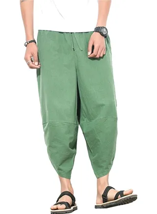 Solid Cropped Harem Trousers Green 